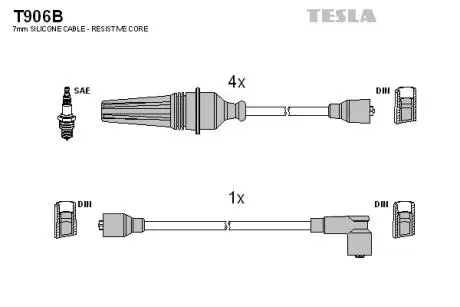 T906B Комплект кабелей зажигания TESLA подбор по vin на Brocar