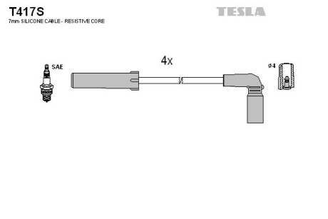 T417S Комплект кабелів запалювання TESLA підбір по vin на Brocar