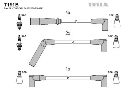 T191B Комплект кабелей зажигания TESLA подбор по vin на Brocar