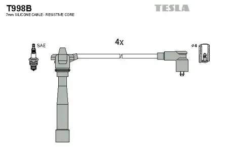 T998B Комплект кабелів запалювання TESLA підбір по vin на Brocar