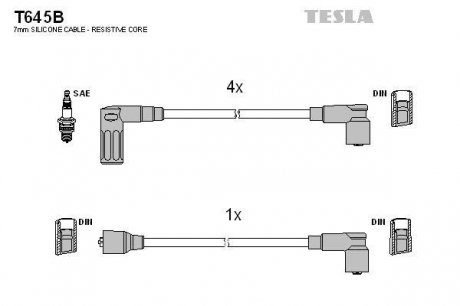 T645B Комплект кабелей зажигания TESLA подбор по vin на Brocar