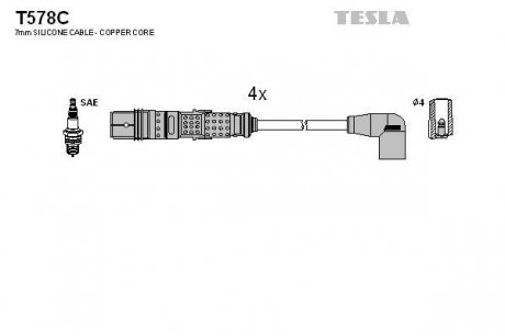 T578C Комплект кабелей зажигания TESLA подбор по vin на Brocar