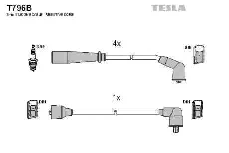 T796B Комплект кабелів запалювання TESLA підбір по vin на Brocar