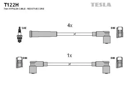 T122H Комплект кабелей зажигания TESLA подбор по vin на Brocar