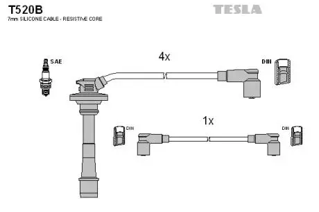 T520B Комплект кабелів запалювання TESLA підбір по vin на Brocar
