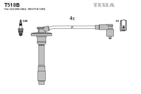 T518B Комплект кабелів запалювання TESLA підбір по vin на Brocar