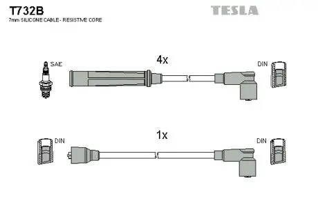 T732B Комплект кабелів запалювання TESLA підбір по vin на Brocar