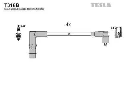 T316B К-кт проводів В/В Renault Laguna 2.0 01-07/Megane I 2.0 TESLA підбір по vin на Brocar