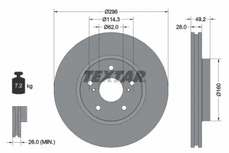 92174303 Диск гальмівний (передній) Lexus IS/Toyota Crown 09- (296x28) PRO TEXTAR підбір по vin на Brocar