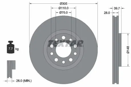 92145003 Тормозной диск TEXTAR підбір по vin на Brocar