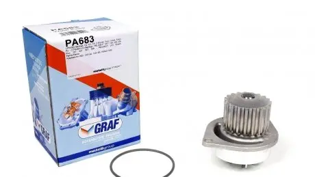 PA683 Помпа води Citroen Berlingo/C2/C3/C4/Peugeot 106/206/207/307/308/Partner 1.6 96- (19z) (B/B) (6 лоп) GRAF підбір по vin на Brocar