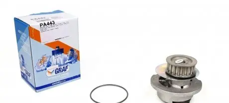 PA443 Помпа води Opel Corsa A/Kadett E/Vectra A/Ascona C 1.4i/S/Si/1.6i/GSI 86-95 (19z) (B/B) (8 лоп) GRAF підбір по vin на Brocar