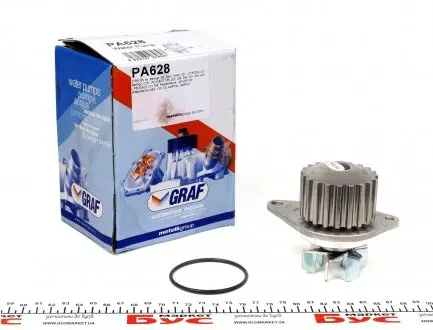 PA628 Помпа воды Citroen Berlingo/Peugeot 106/205/206/306/307/309/Partner 1.1/1.4i 86- (20z) (B/B) (6 лоп) GRAF підбір по vin на Brocar
