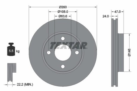 92063503 Диск тормозной (передний) Ford Focus/Mondeo/Scorpio 1.6-2.9 93-00 (260x24) PRO TEXTAR подбор по vin на Brocar