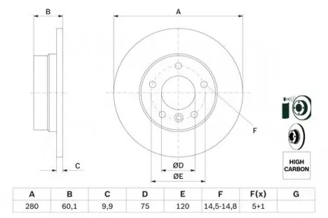 0986478561 Тормозной диск BOSCH підбір по vin на Brocar