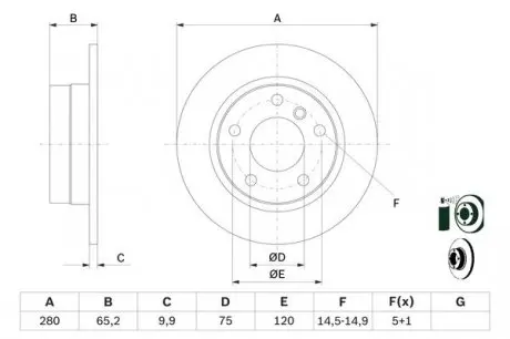 0986479217 Диск гальмівний (задній) BMW 1 (E81/E87) 04-11 (279.8x10) BOSCH підбір по vin на Brocar