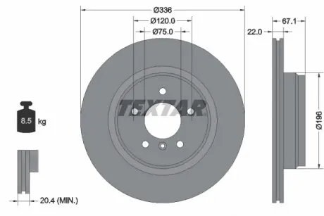 92137905 Диск тормозной (задний) BMW 3 (E90/E91/E92) 2.5-3.0/2.0d 04-11 (336x22) PRO+ TEXTAR підбір по vin на Brocar