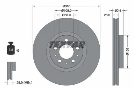 92126603 Гальмівний диск TEXTAR підбір по vin на Brocar