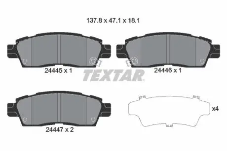 2444501 Гальмівні колодки, дискове гальмо (набір) TEXTAR підбір по vin на Brocar