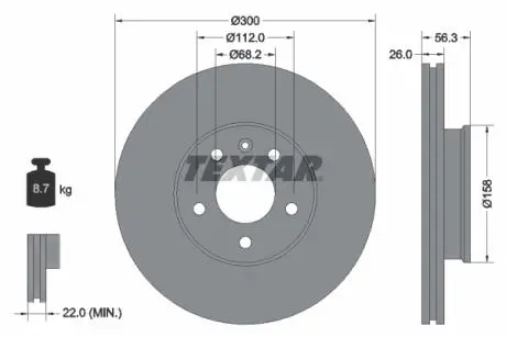 92109803 Диск гальмівний (передній) VW T4 2.5TDI 96- (300x26) PRO TEXTAR підбір по vin на Brocar