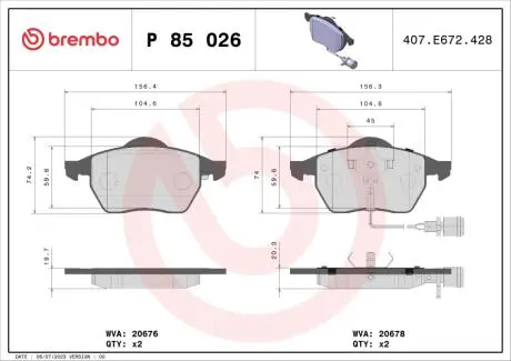 P85026 Гальмівні колодки дискові BREMBO підбір по vin на Brocar
