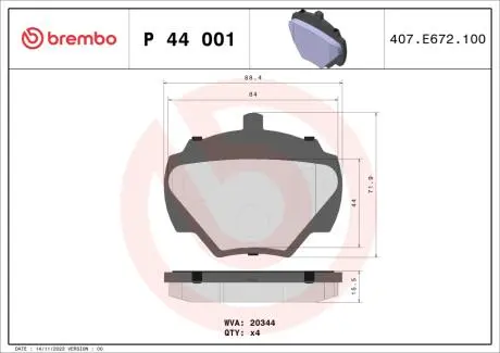 P44001 Тормозные колодки к-кт. BREMBO підбір по vin на Brocar