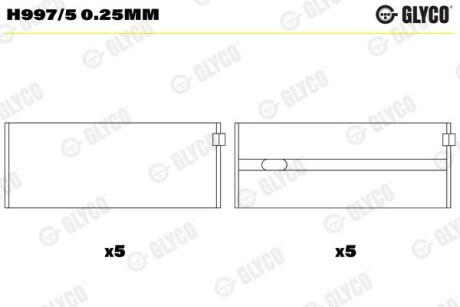 H9975025MM Вкладиші корінні (к-кт) GLYCO підбір по vin на Brocar