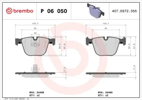 P06050 Гальмівні колодки дискові BREMBO підбір по vin на Brocar