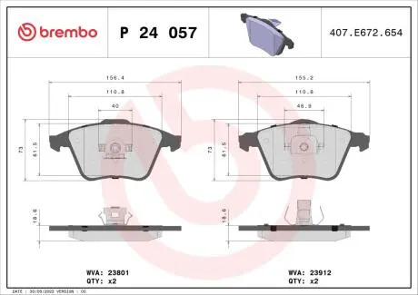 P24057 Гальмівні колодки дискові BREMBO підбір по vin на Brocar