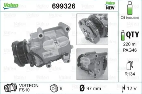 699326 Компрессор кондиционера VALEO підбір по vin на Brocar
