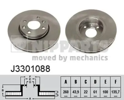 J3301088 Тормозной диск NIPPARTS подбор по vin на Brocar