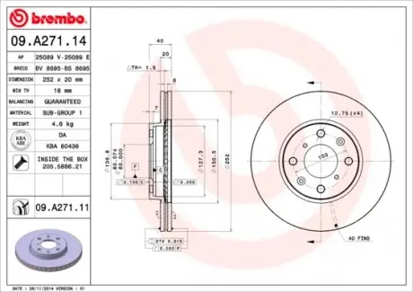 09A27111 Тормозной диск BREMBO подбор по vin на Brocar