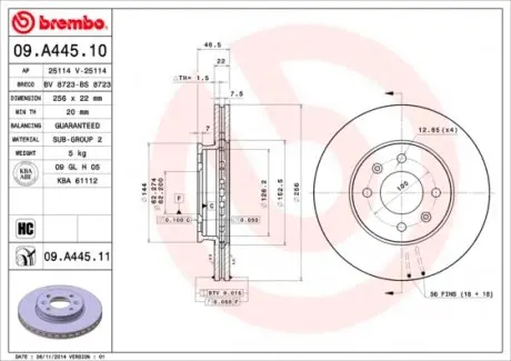 09A44511 Гальмівний диск BREMBO підбір по vin на Brocar