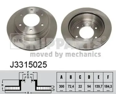 J3315025 Тормозной диск NIPPARTS підбір по vin на Brocar