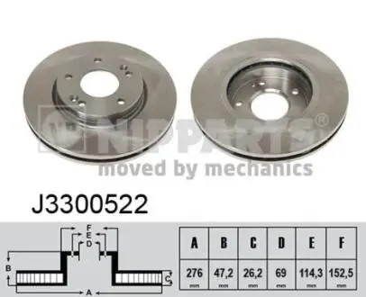 J3300522 Тормозной диск NIPPARTS підбір по vin на Brocar