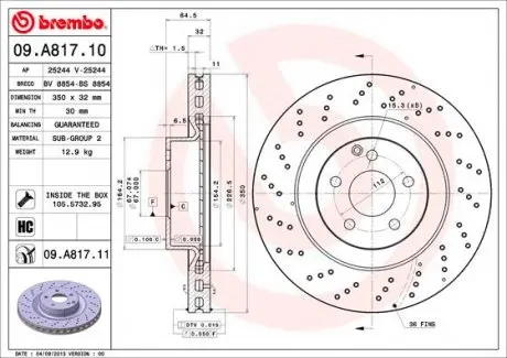 09A81711 Гальмівний диск BREMBO підбір по vin на Brocar