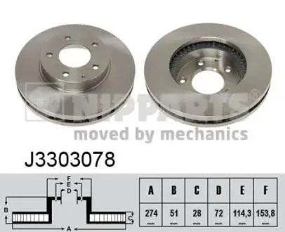 J3303078 Тормозной диск NIPPARTS подбор по vin на Brocar