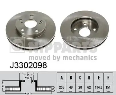 J3302098 Гальмівний диск NIPPARTS підбір по vin на Brocar