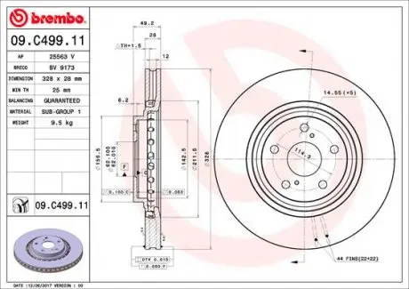 09C49911 Гальмівний диск BREMBO підбір по vin на Brocar