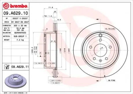 09A62911 Гальмівний диск BREMBO підбір по vin на Brocar