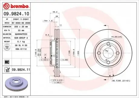 09982410 Тормозной диск Brembo BREMBO подбор по vin на Brocar