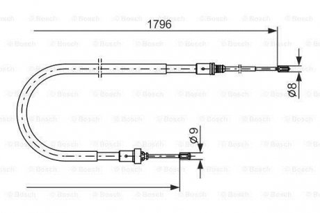 1987477235 Трос ручника (задній) Peugeot 207 1.4/1.6 HDi 06-13 (1796/945mm) BOSCH підбір по vin на Brocar