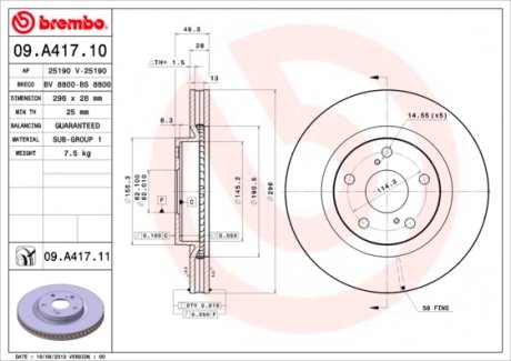 09A41711 Гальмівний диск BREMBO підбір по vin на Brocar