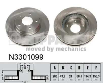 N3301099 Гальмівний диск NIPPARTS підбір по vin на Brocar