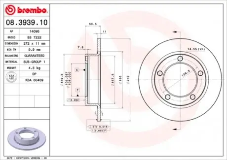 08393910 Тормозной диск BREMBO підбір по vin на Brocar