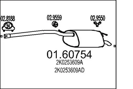 0160754 Глушник MTS підбір по vin на Brocar