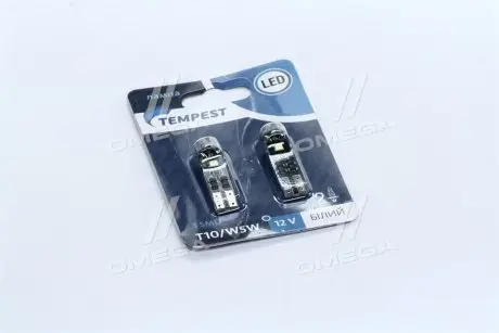 TP211T1012V Лампа LED б / ц габарит і панель приладів T10 доп. опору. 2SMD W5W 12V WHITE 2шт. блістер <TEMPEST> TEMPEST підбір по vin на Brocar