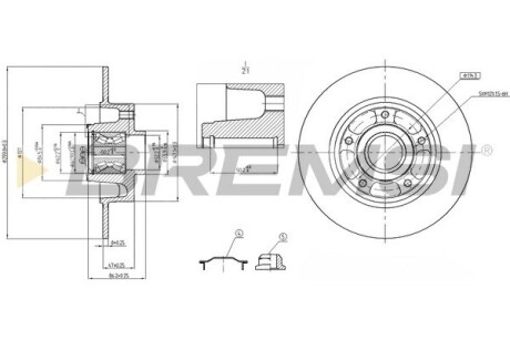 CD7732S Тормозной диск зад. Megane III/Scenic III/Fluence 08- (с подшипником)(260x8x30mm) BREMSI подбор по vin на Brocar