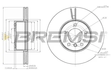 CD7717V Тормозной диск перед. BMW 1 (F20/F21)/3 (E90/F30/F80)/X1 (E84) 04- (312x24) BREMSI подбор по vin на Brocar