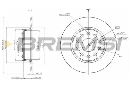 CD7895S Тормозной диск зад. Caddy III/Golf VI/VII/Jetta III/IV 04- (272x10) BREMSI підбір по vin на Brocar